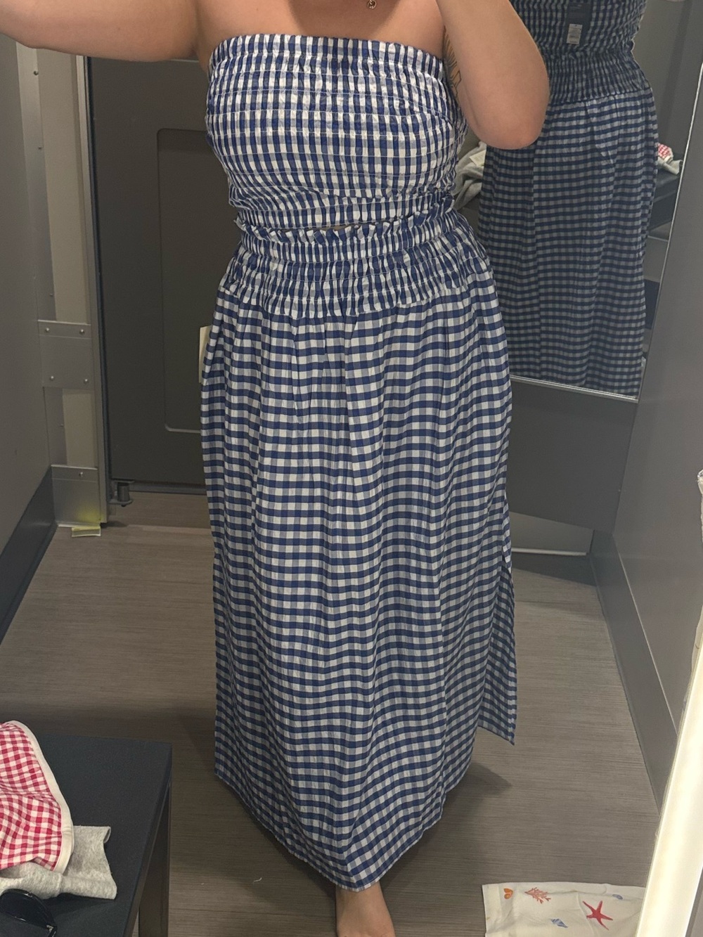 Universal Thread Blue Gingham Strapless Crop Top And Maxi Skirt